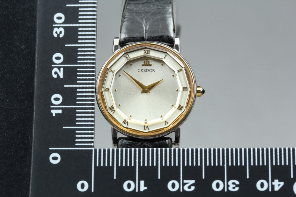 Near MINT SEIKO Credor 2F70-0300 Silver Quartz 23.4mm Ladies Watch