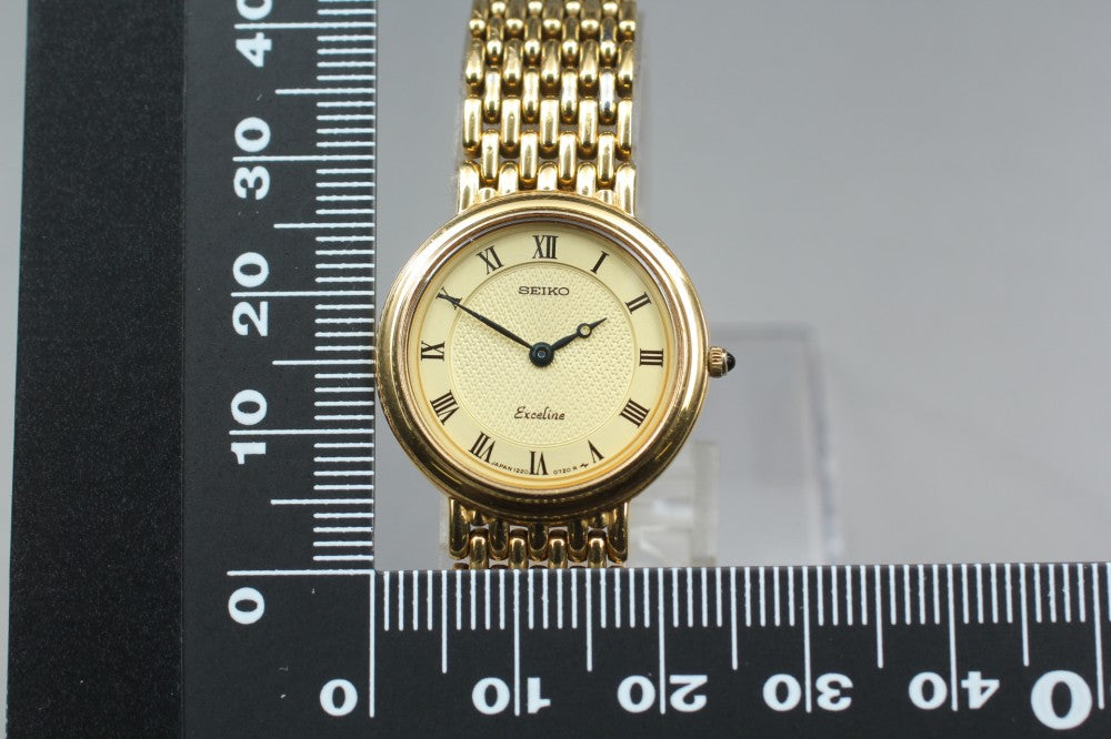 Near MINT SEIKO Exceline 1220-0100 Gold Quartz 23mm Ladies Watch 1988
