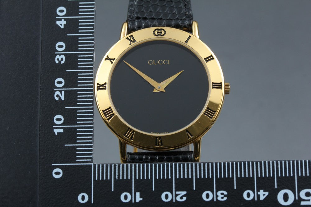 Near MINT GUCCI 3000.2.M Black Quartz 33mm Men's Watch