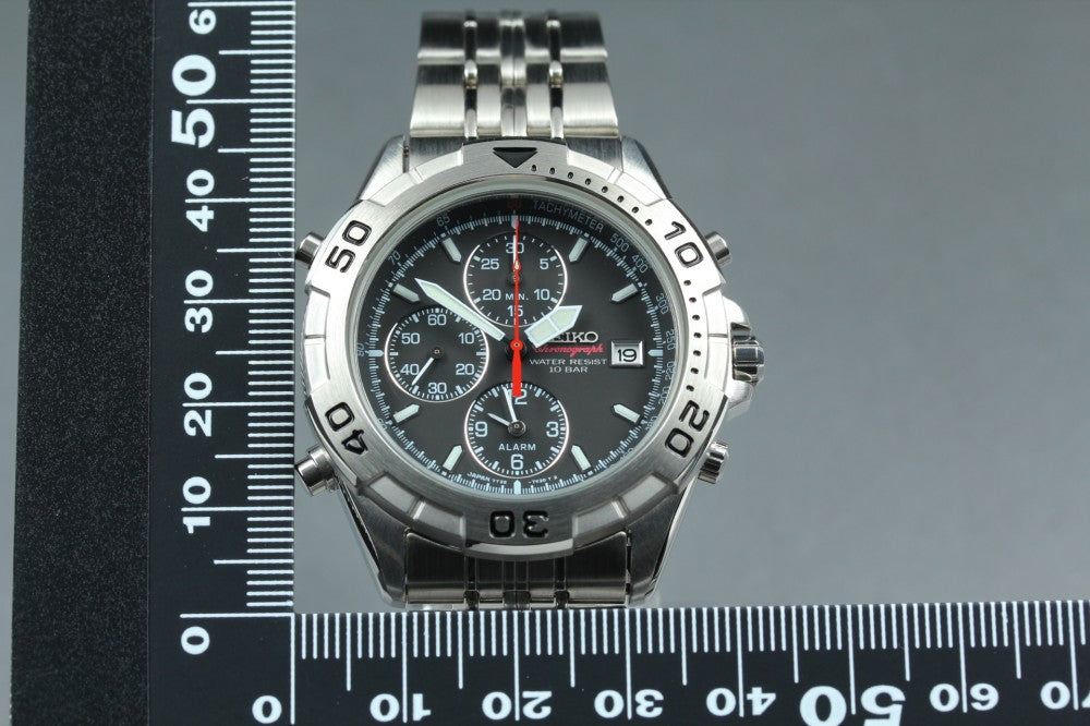 Near MINT SEIKO Chronograph 7T32-7G50 Black Quartz 39mm Men's Watch 1998