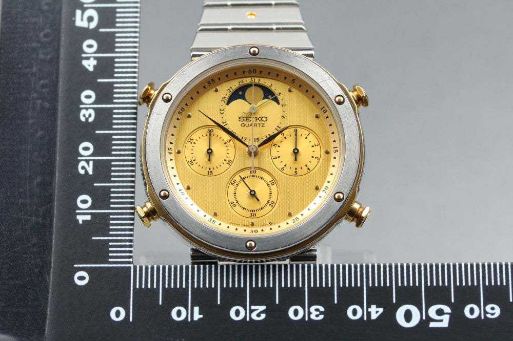 Near MINT SEIKO Chronograph 7A48-7010 Gold Quartz 39.4mm Men's Watch 1983