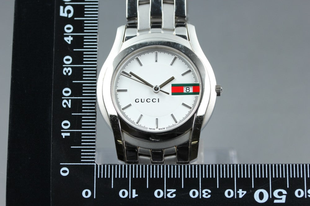 Near MINT GUCCI 5500M White Quartz 34.2mm Men's Watch