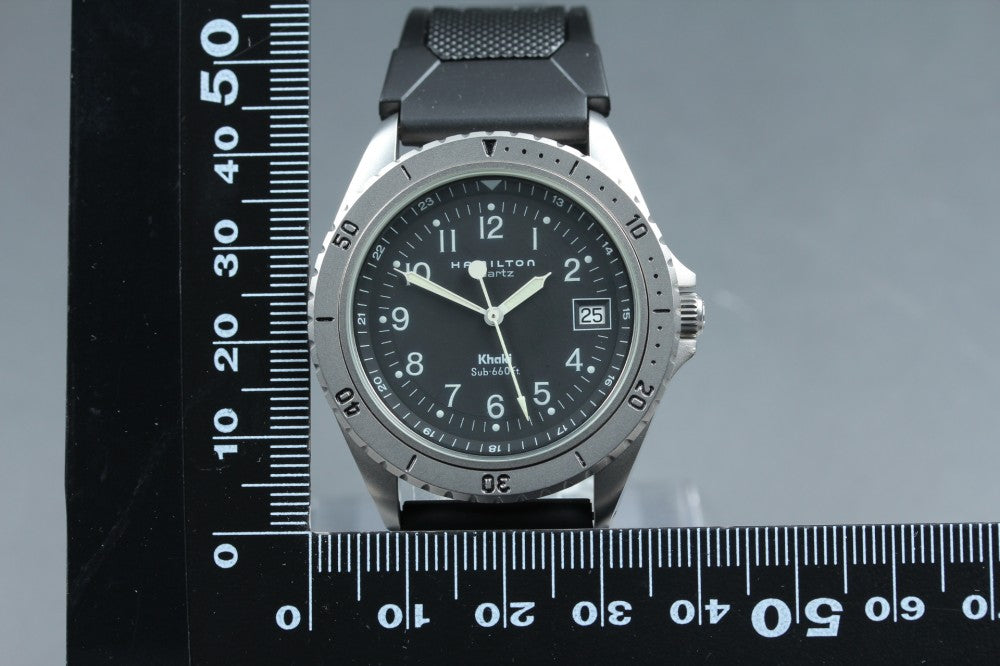 Near MINT HAMILTON Khaki 9745B Black Quartz 38.4mm Men's Watch