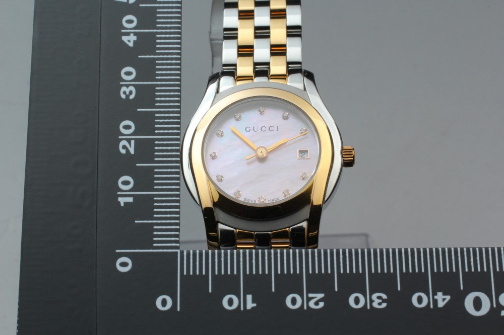 Near MINT GUCCI 5500L Pink Mother of Pearl Quartz 26.6mm Ladies Watch