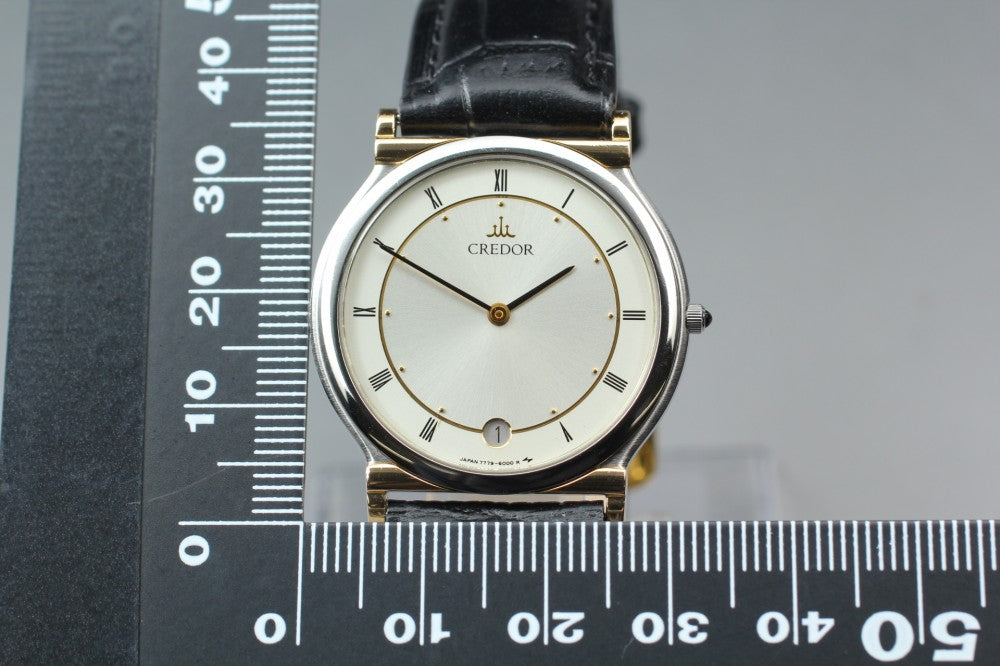 Near MINT SEIKO Credor 7779-6000 Silver Quartz 31mm Men's Watch 1988