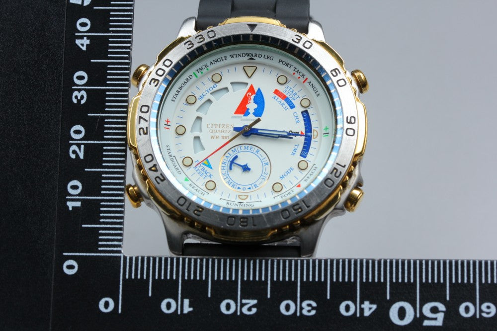 Near MINT CITIZEN America's Cup Yacht Timer 6840-G80621 White Quartz 40.5mm Men's Watch 1991