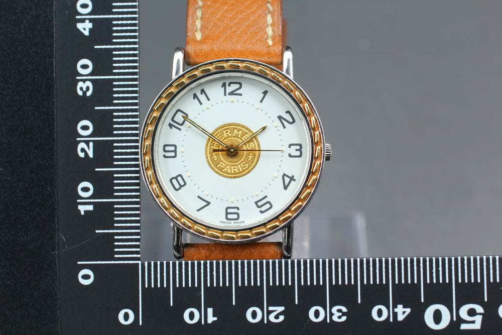 Near MINT HERMES Sellier SE3.420 Gold Quartz 30mm Unisex Watch