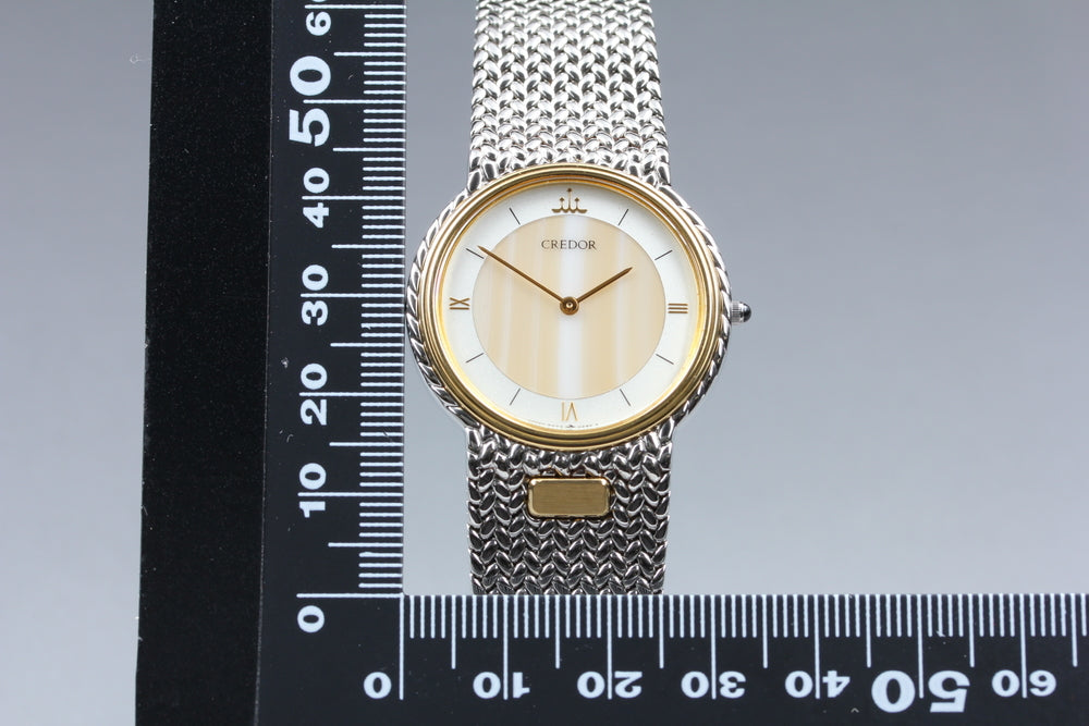 Near MINT SEIKO Credor 5A74-0240 Silver/Gold Quartz 32mm Men's Watch
