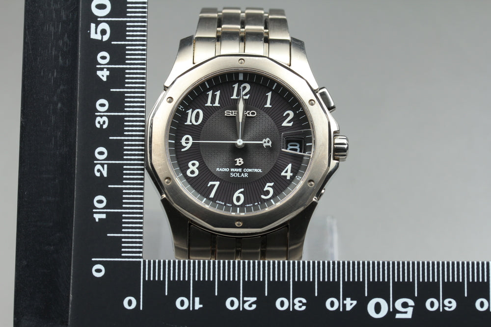 Near MINT SEIKO Brightz BRIGHTZ 7B22-0AC0 Black Solar 28mm Men's Watch