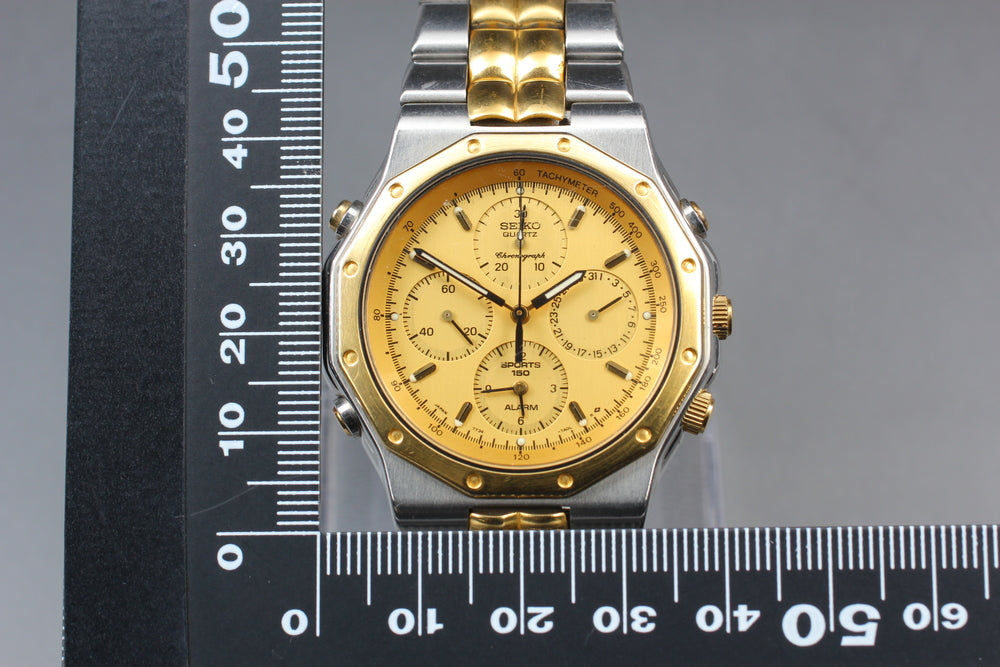SEIKO Sports 150 Chronograph Alarm 7T34-7A10 Gold Quartz 38mm Men's Watch 1992