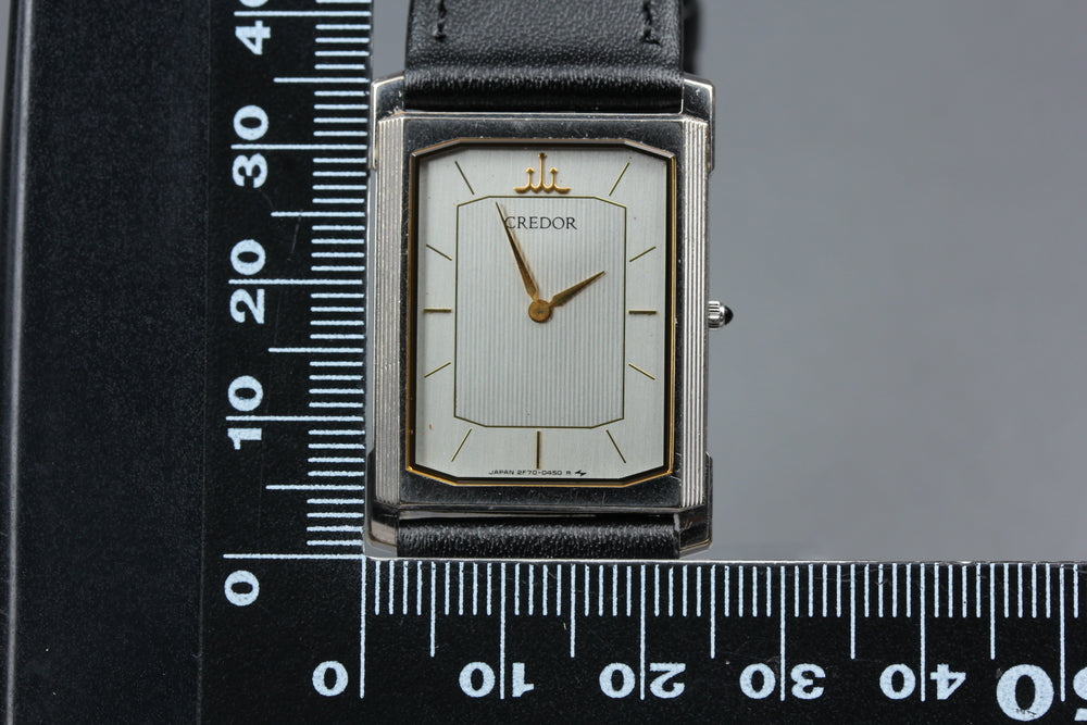 Near MINT SEIKO CREDOR 2F70-541A Silver Quartz 24.2mm Ladies Watch