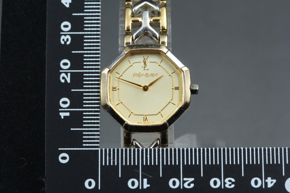 Near MINT Yves Saint Laurent 2200-241762 Gold Quartz 22mm Ladies Watch