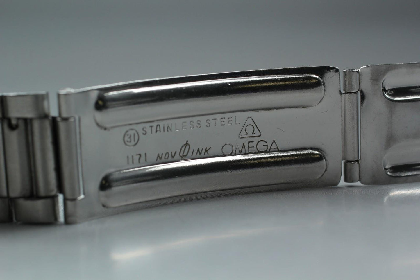 N MINT w/ End Link 167* OMEGA 1171 Silver Stainless Steel Men's Watch Bracelet