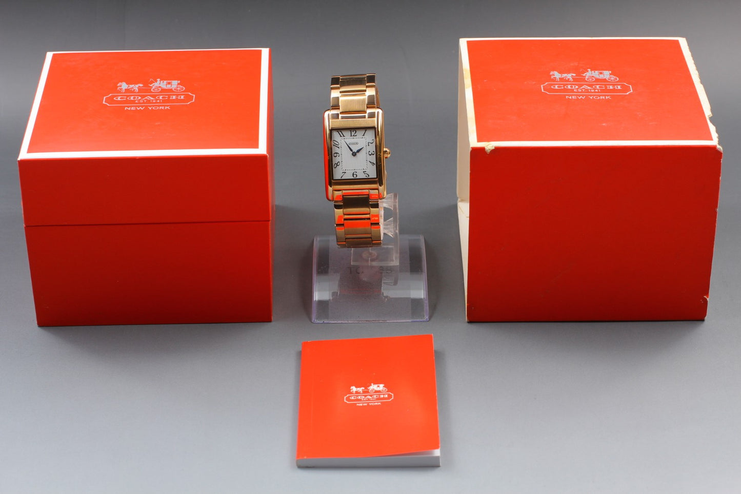 Near MINT / Full Set COACH Gold Tank Arabic Quartz 25mm Men's Watch JAPAN Boxed