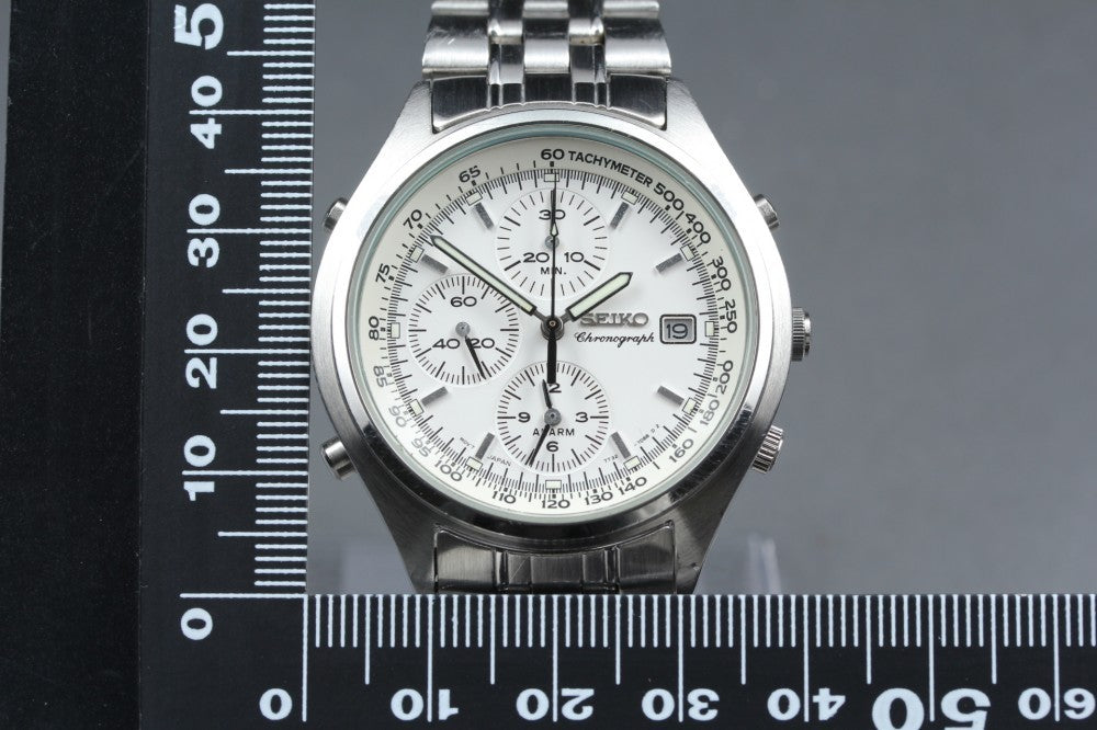 Near MINT SEIKO Chronograph 7T32-7C60 Date Alarm Quartz 39mm Men's Watch 1996