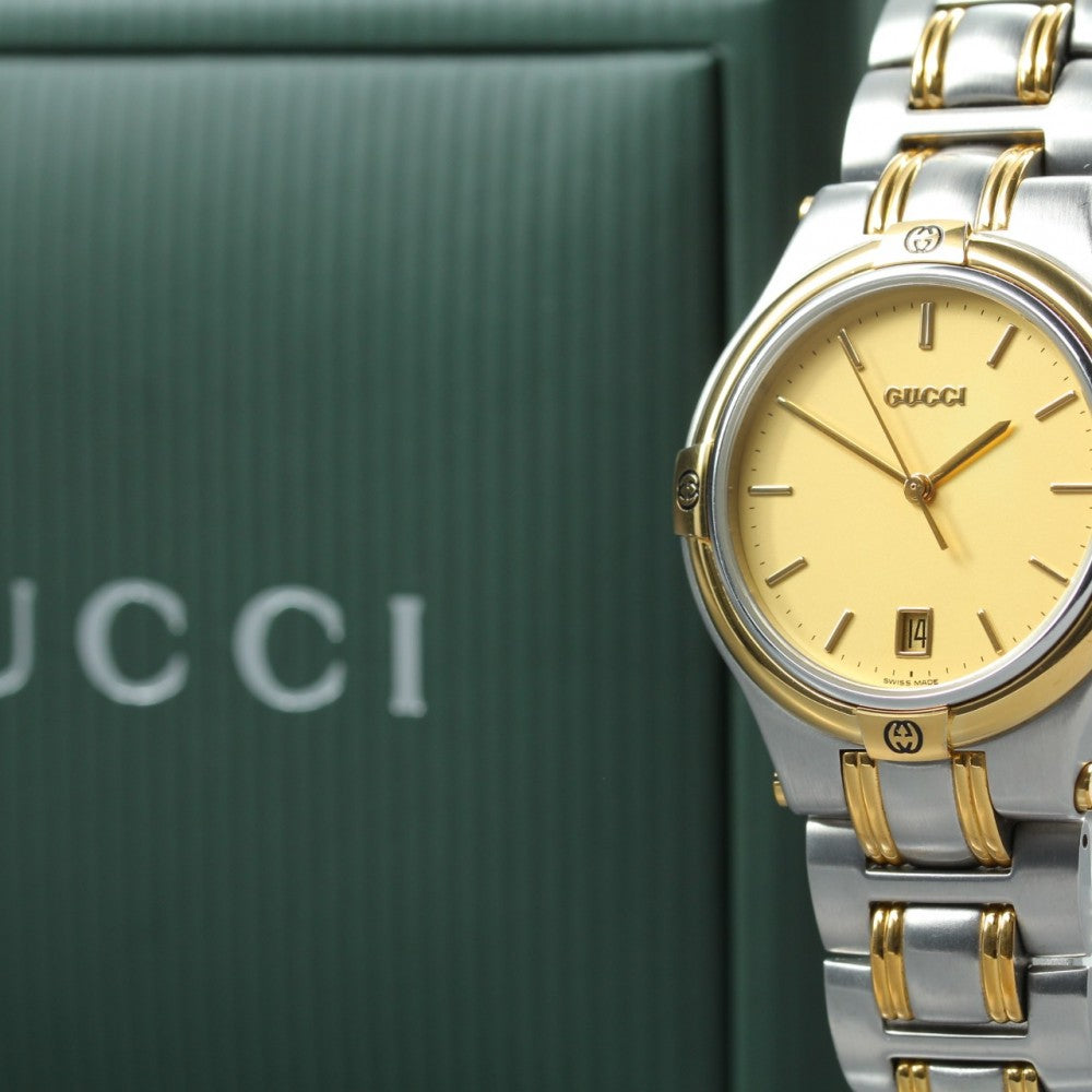 Near MINT GUCCI 9040M Gold Quartz 34.3mm Men's Watch