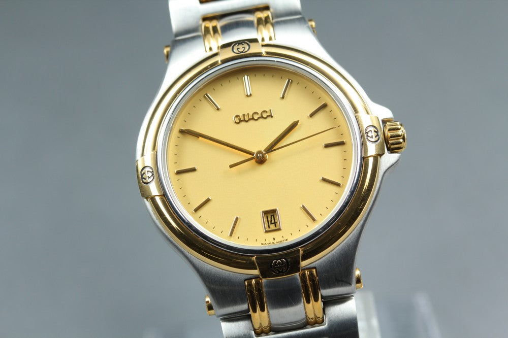 Near MINT GUCCI 9040M Gold Quartz 34.3mm Men's Watch
