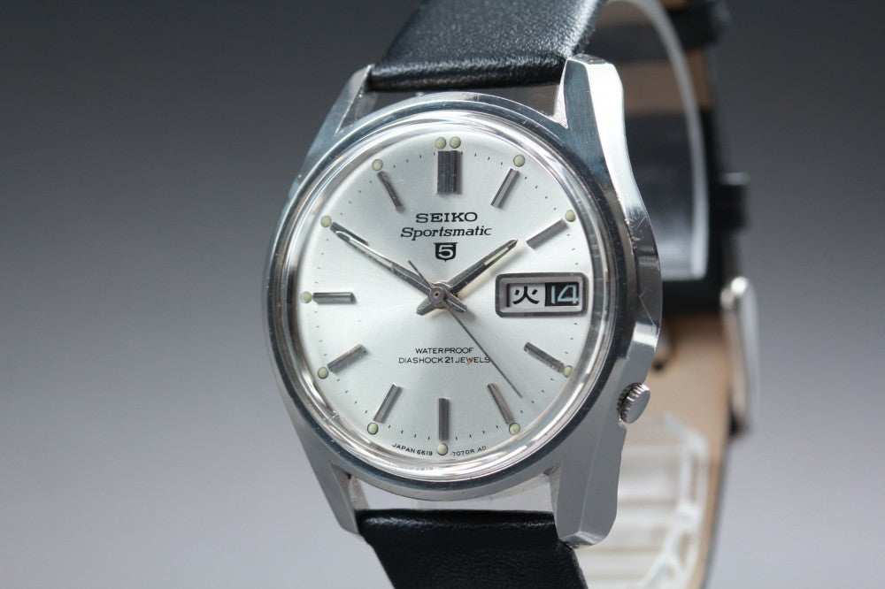 Near MINT SEIKO 5 6619-7070 Silver Auto 35.4mm Men's Watch 1967