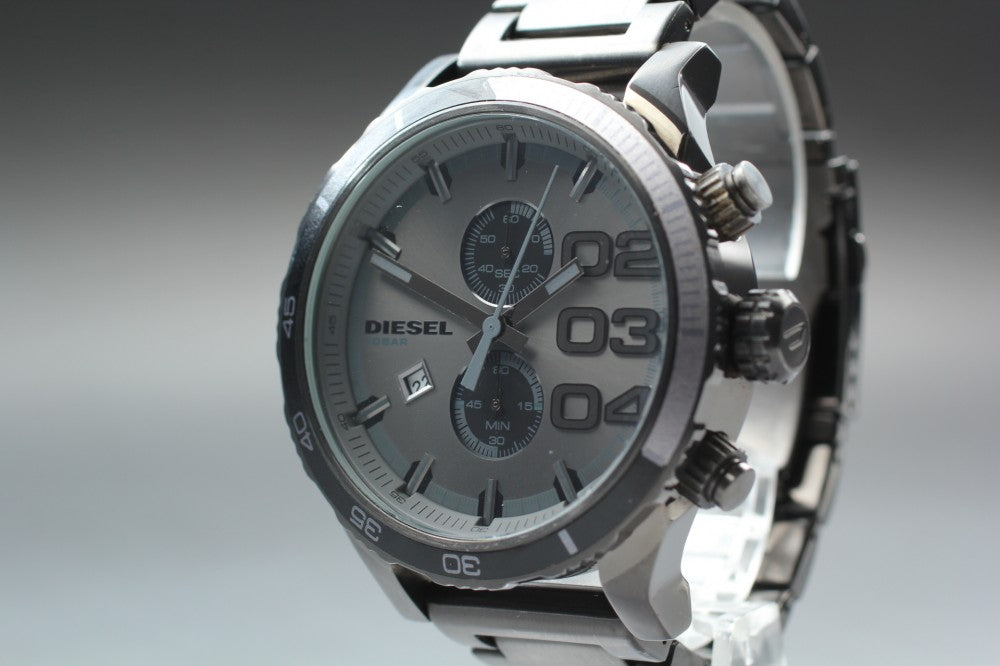 Near MINT DIESEL Double Down DZ-4314 Black Quartz 49.5mm Men's Watch