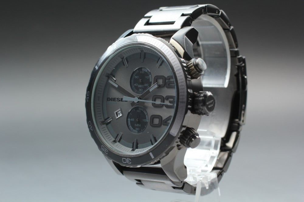 Near MINT DIESEL Double Down DZ-4314 Black Quartz 49.5mm Men's Watch