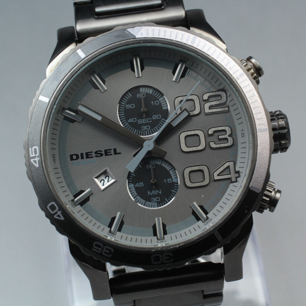 Near MINT DIESEL Double Down DZ-4314 Black Quartz 49.5mm Men's Watch