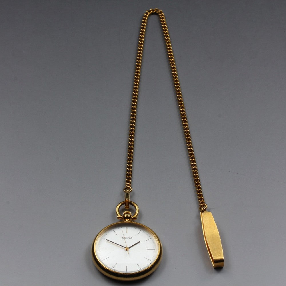 SEIKO 7N01-0020 Silver Quartz 37mm Men's Pocket Watch