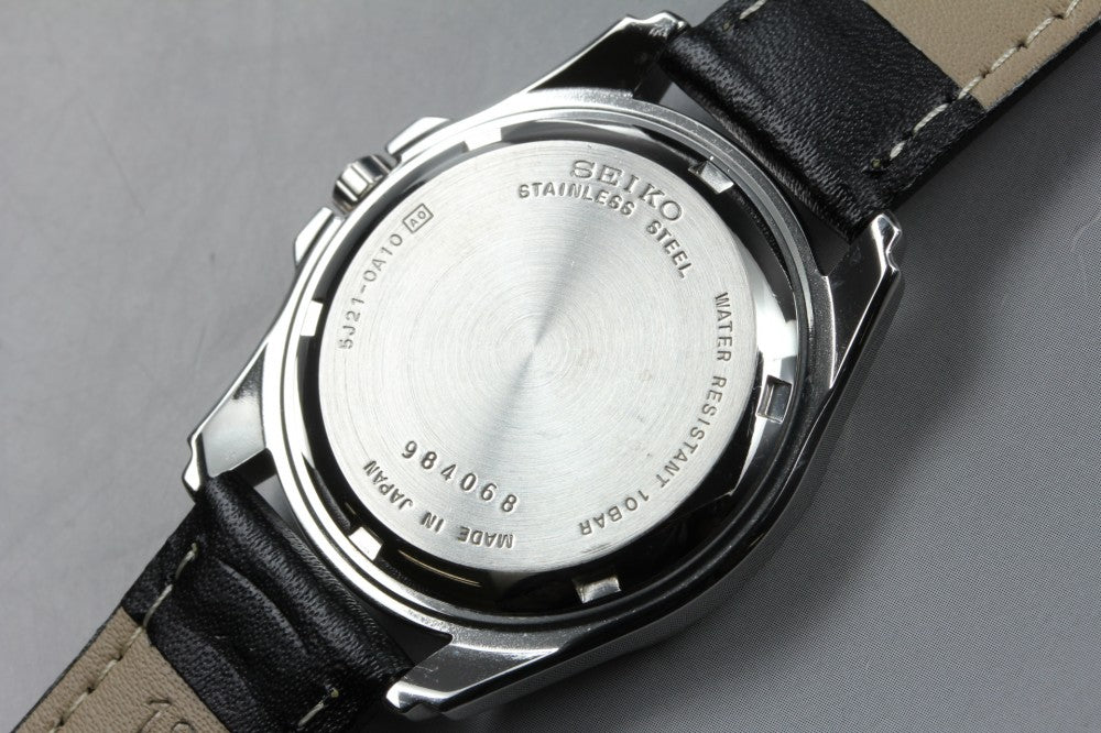 Near MINT SEIKO KINETIC AUTO RELAY 5J21-0A10 Black Quartz 34.8mm Men's Watch 1999