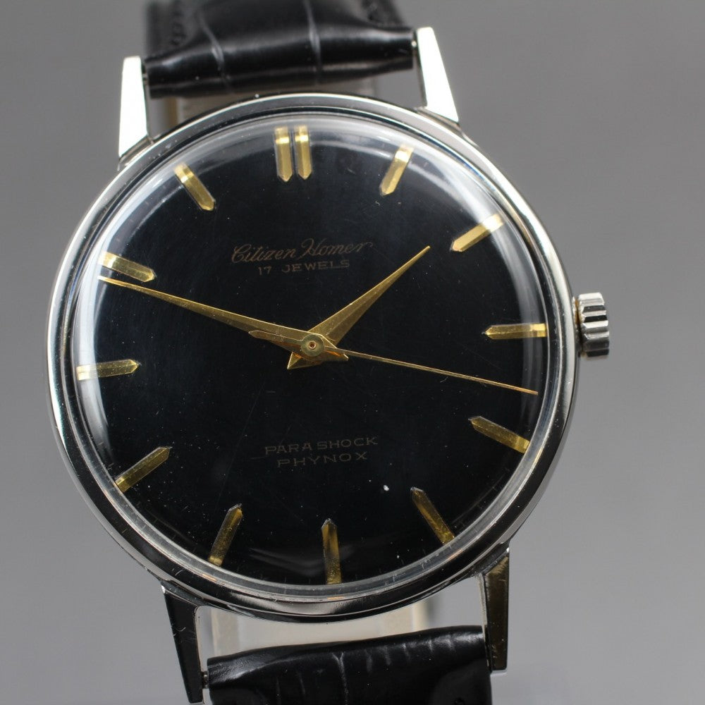 Near MINT CITIZEN Homer HR151301 Black Manual 35mm Men's Watch 1962