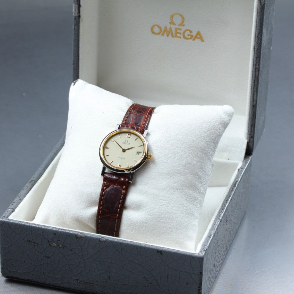 Near MINT OMEGA De Ville 596.2379 Cal.1379 Beige Quartz 24.8mm Ladies Watch 1991