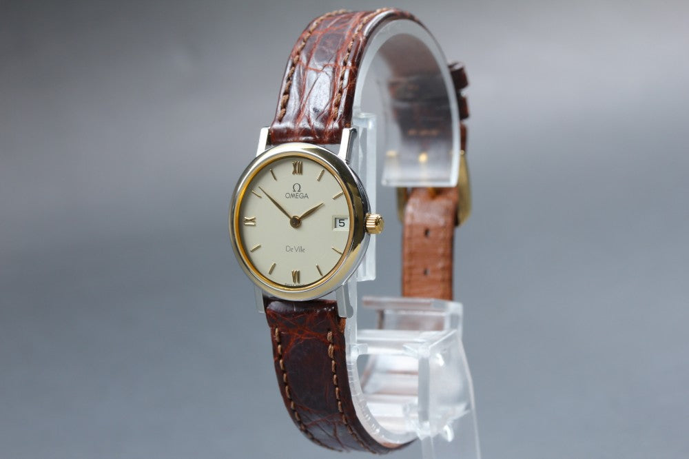 Near MINT OMEGA De Ville 596.2379 Cal.1379 Beige Quartz 24.8mm Ladies Watch 1991