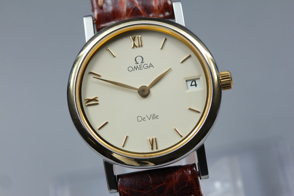 Near MINT OMEGA De Ville 596.2379 Cal.1379 Beige Quartz 24.8mm Ladies Watch 1991