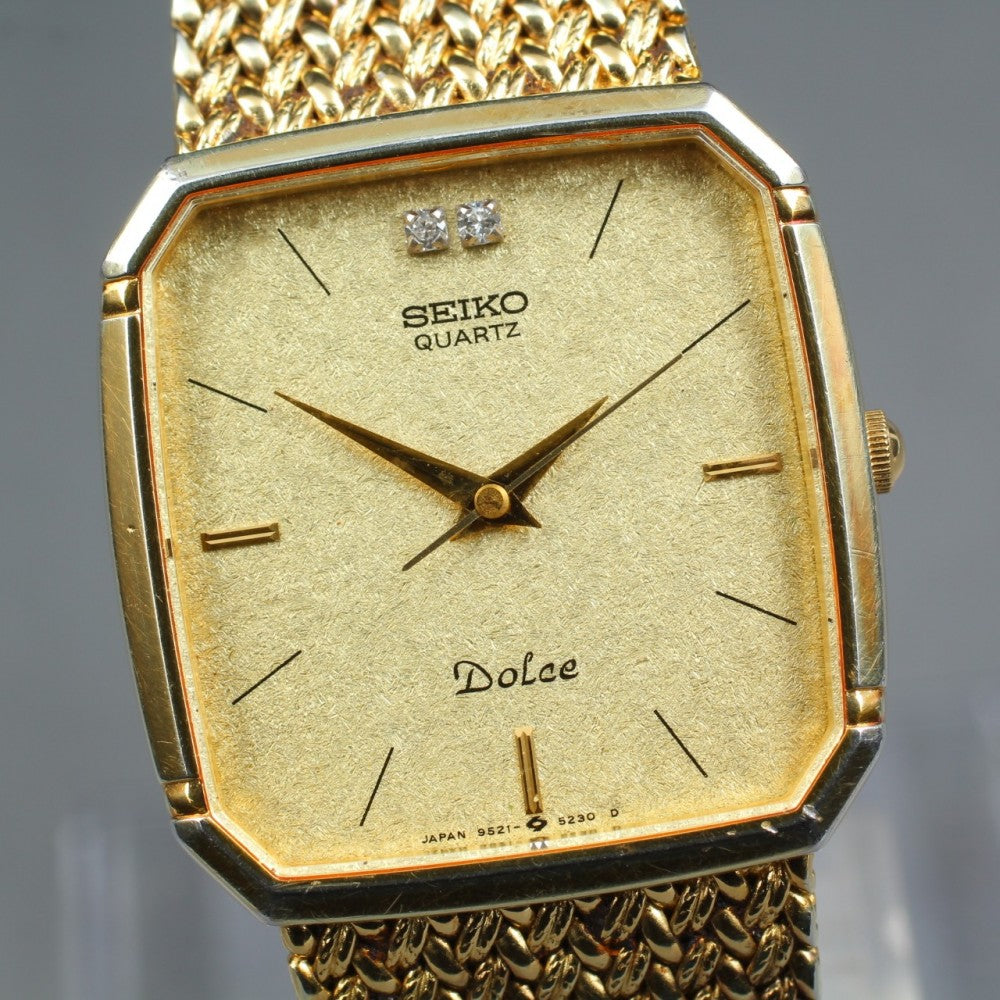 Near MINT SEIKO Dolce 9521-5210 Gold Quartz 26.8mm Men's Watch 1984