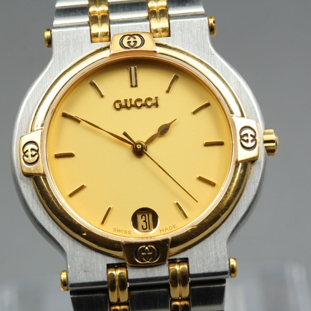 Near MINT GUCCI 9000M Gold Quartz 31.3mm Unisex Watch