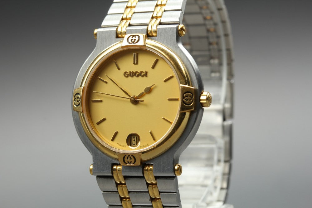 Near MINT GUCCI 9000M Gold Quartz 31.3mm Unisex Watch