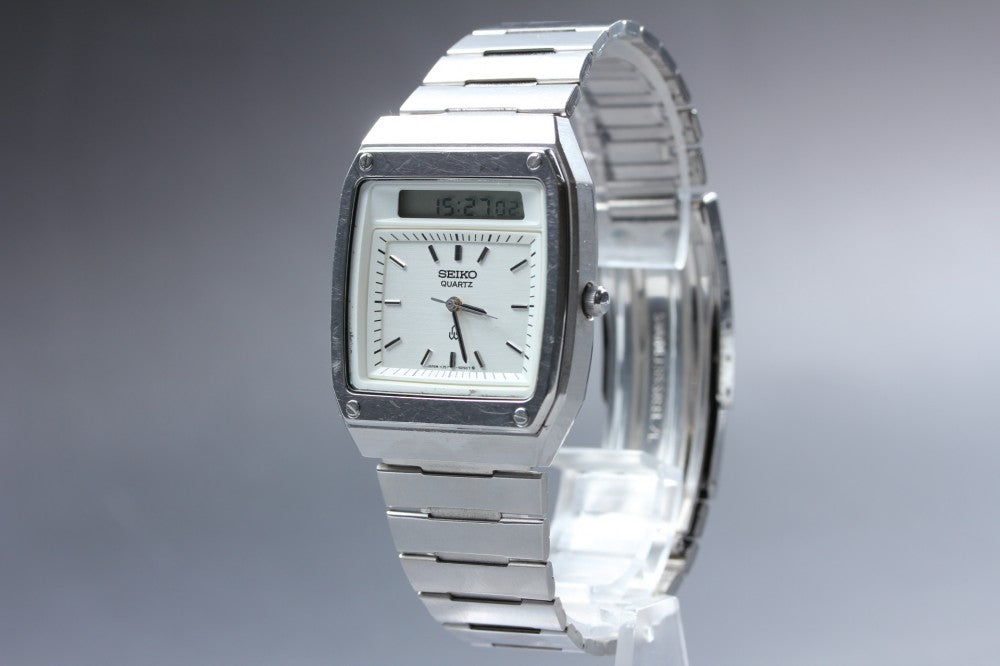 SEIKO Hybrid H357-5030 Silver Quartz 32.3mm Men's Watch 1980