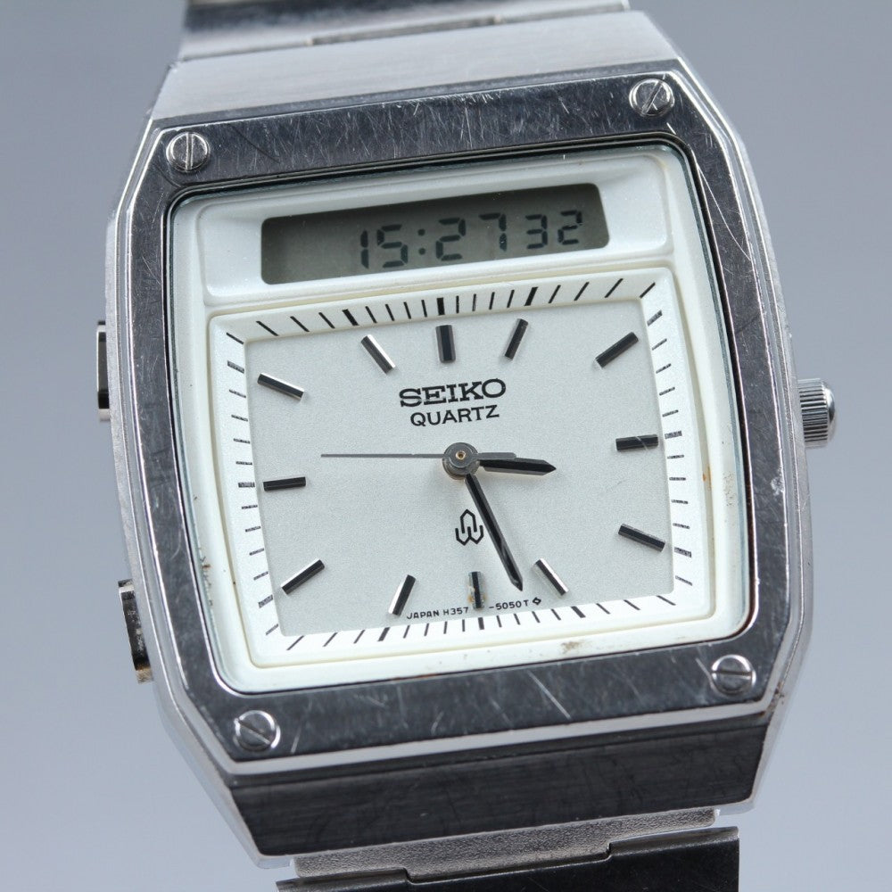 SEIKO Hybrid H357-5030 Silver Quartz 32.3mm Men's Watch 1980