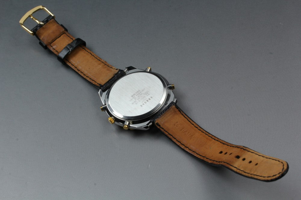 Near MINT SEIKO World Timer 6M15-0020 White Quartz 37mm Men's Watch 1995