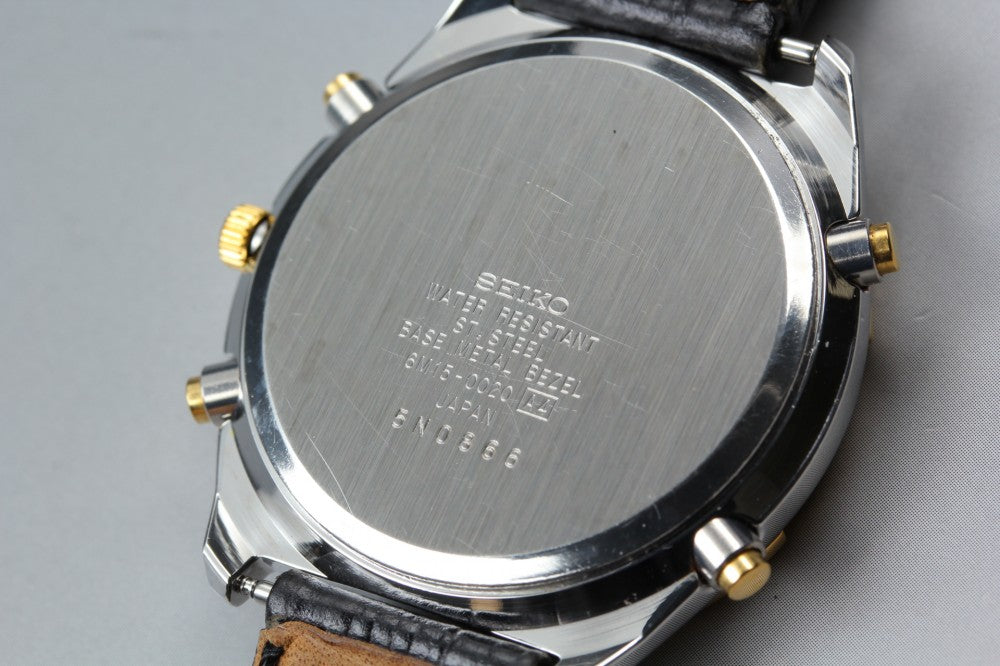 Near MINT SEIKO World Timer 6M15-0020 White Quartz 37mm Men's Watch 1995
