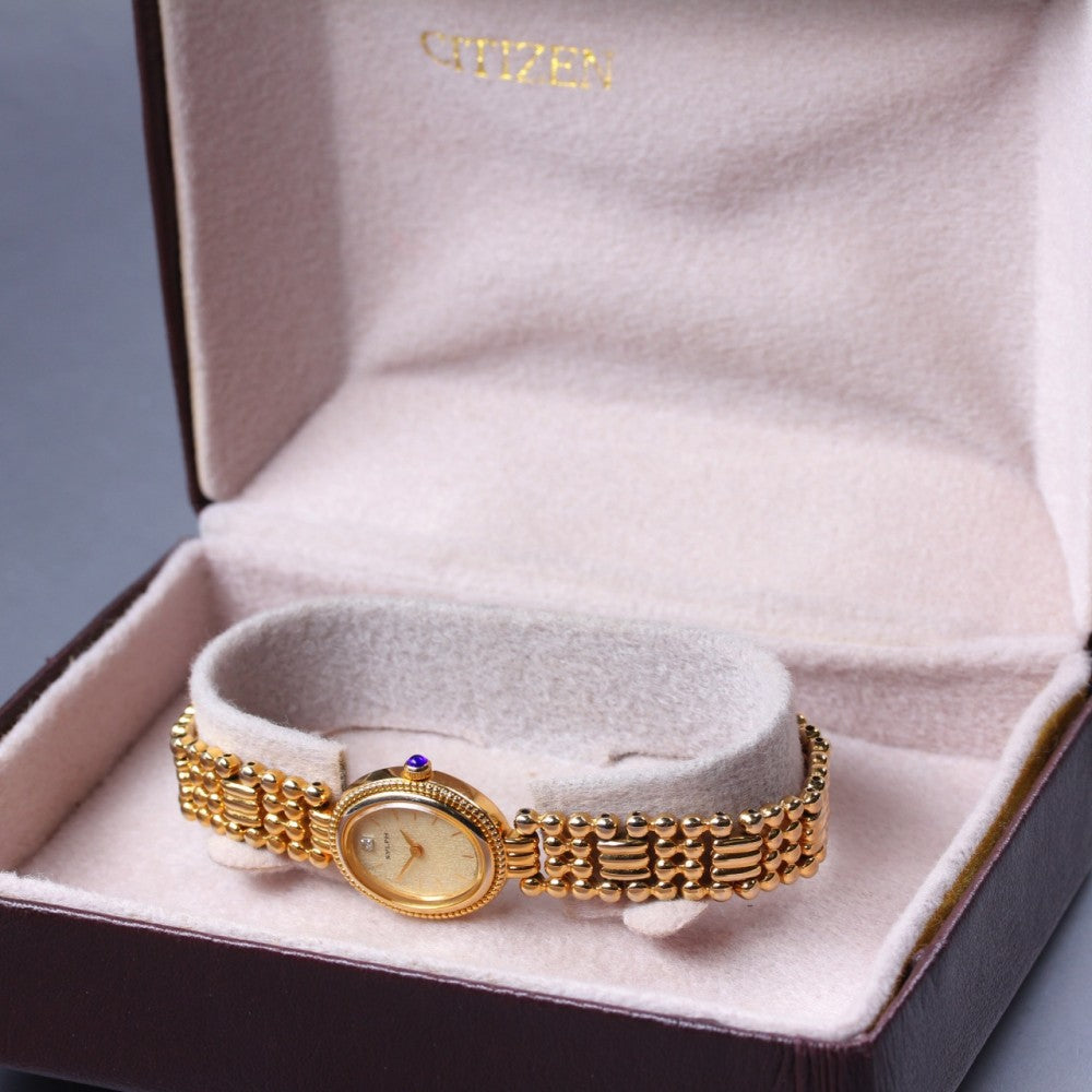 Near MINT CITIZEN SYLPH 2200-241649 Gold Quartz 17.5mm Ladies Watch