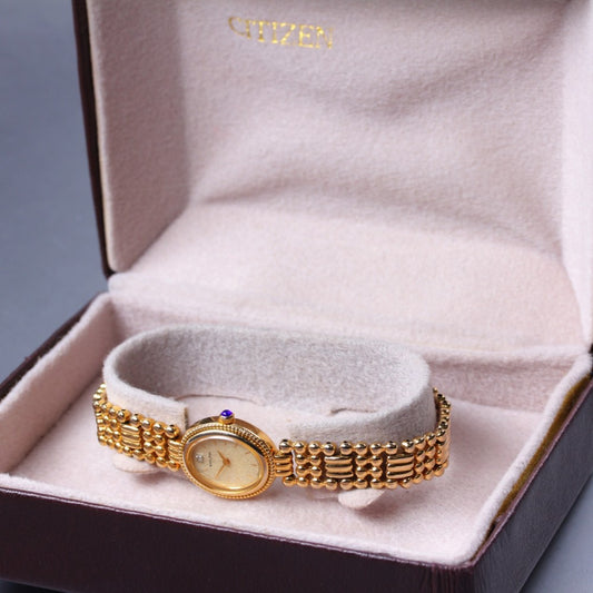 Near MINT CITIZEN SYLPH 2200-241649 Gold Quartz 17.5mm Ladies Watch
