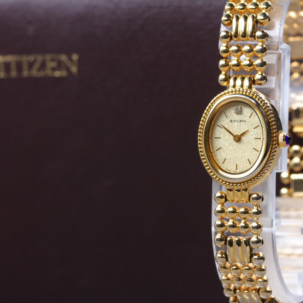 Near MINT CITIZEN SYLPH 2200-241649 Gold Quartz 17.5mm Ladies Watch