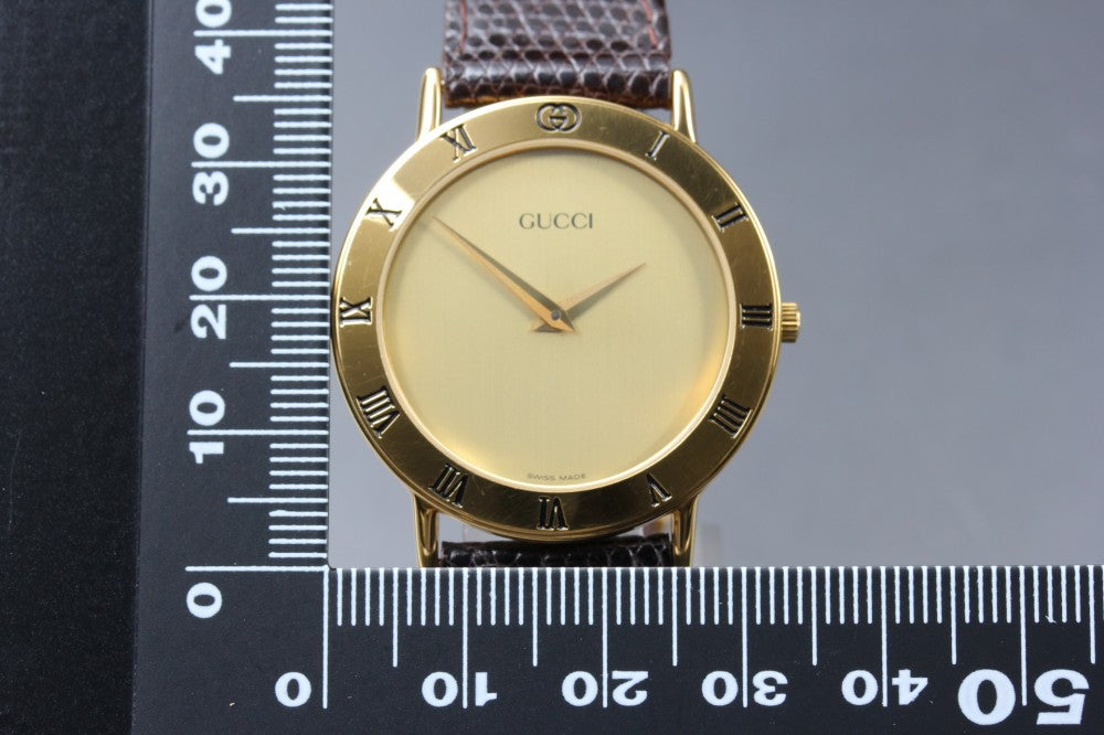 Near MINT GUCCI 3000.2.M Gold Quartz 33mm Men's Watch