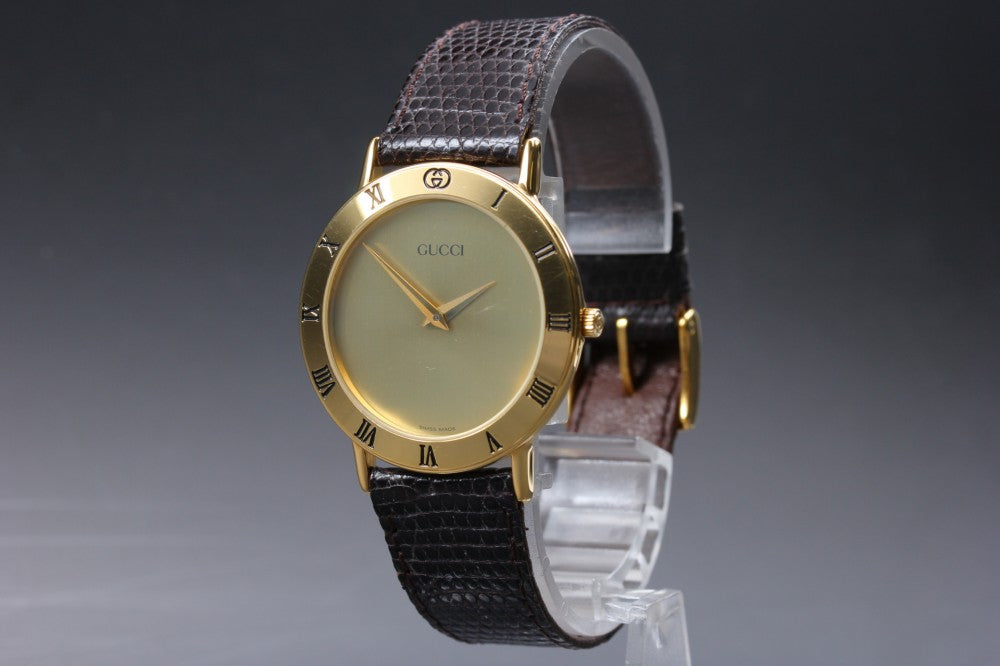 Near MINT GUCCI 3000.2.M Gold Quartz 33mm Men's Watch