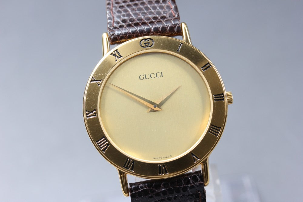 Near MINT GUCCI 3000.2.M Gold Quartz 33mm Men's Watch