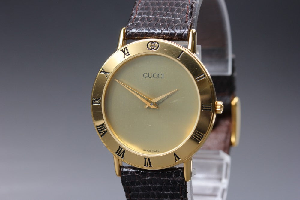 Near MINT GUCCI 3000.2.M Gold Quartz 33mm Men's Watch