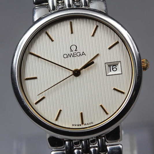 Near MINT OMEGA De Ville 396.1012 Cal.1430 Silver/Gold Quartz 32mm Men's Watch