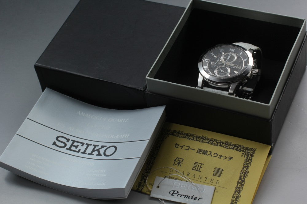 Near MINT SEIKO Premier 7T62-0LE0 Black Quartz 43.5mm Men's Watch 2004