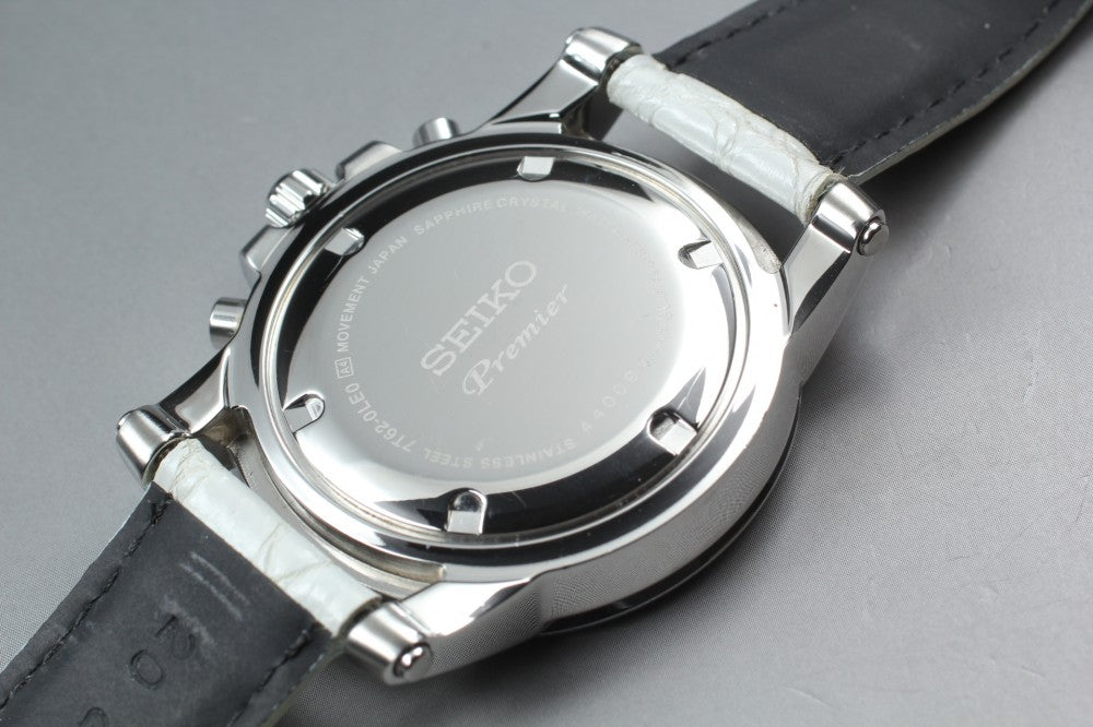 Near MINT SEIKO Premier 7T62-0LE0 Black Quartz 43.5mm Men's Watch 2004