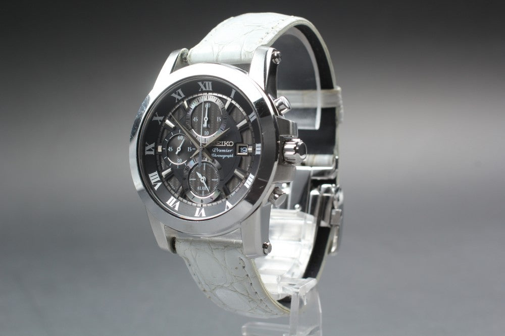 Near MINT SEIKO Premier 7T62-0LE0 Black Quartz 43.5mm Men's Watch 2004