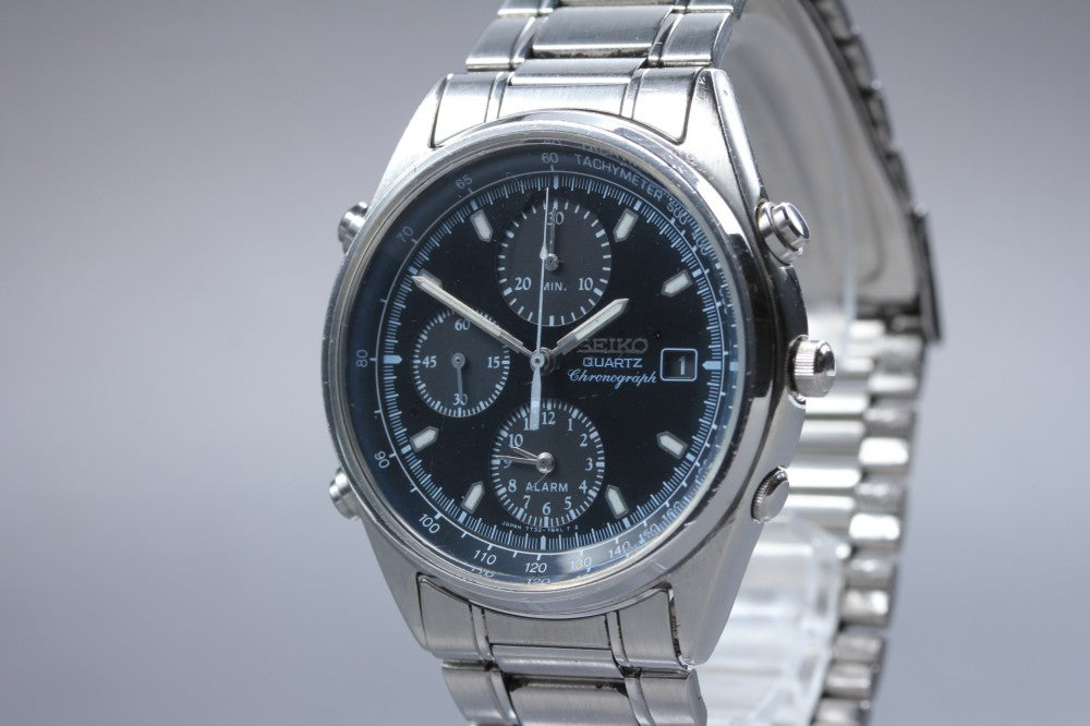 SEIKO Chronograph 7T32-7B30 Black Quartz 37mm Men's Watch 1992